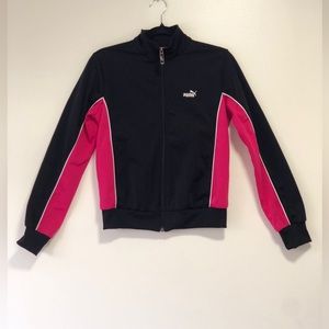 Puma, Black and Pink, track jacket, size XS, two pockets, long sleeves.